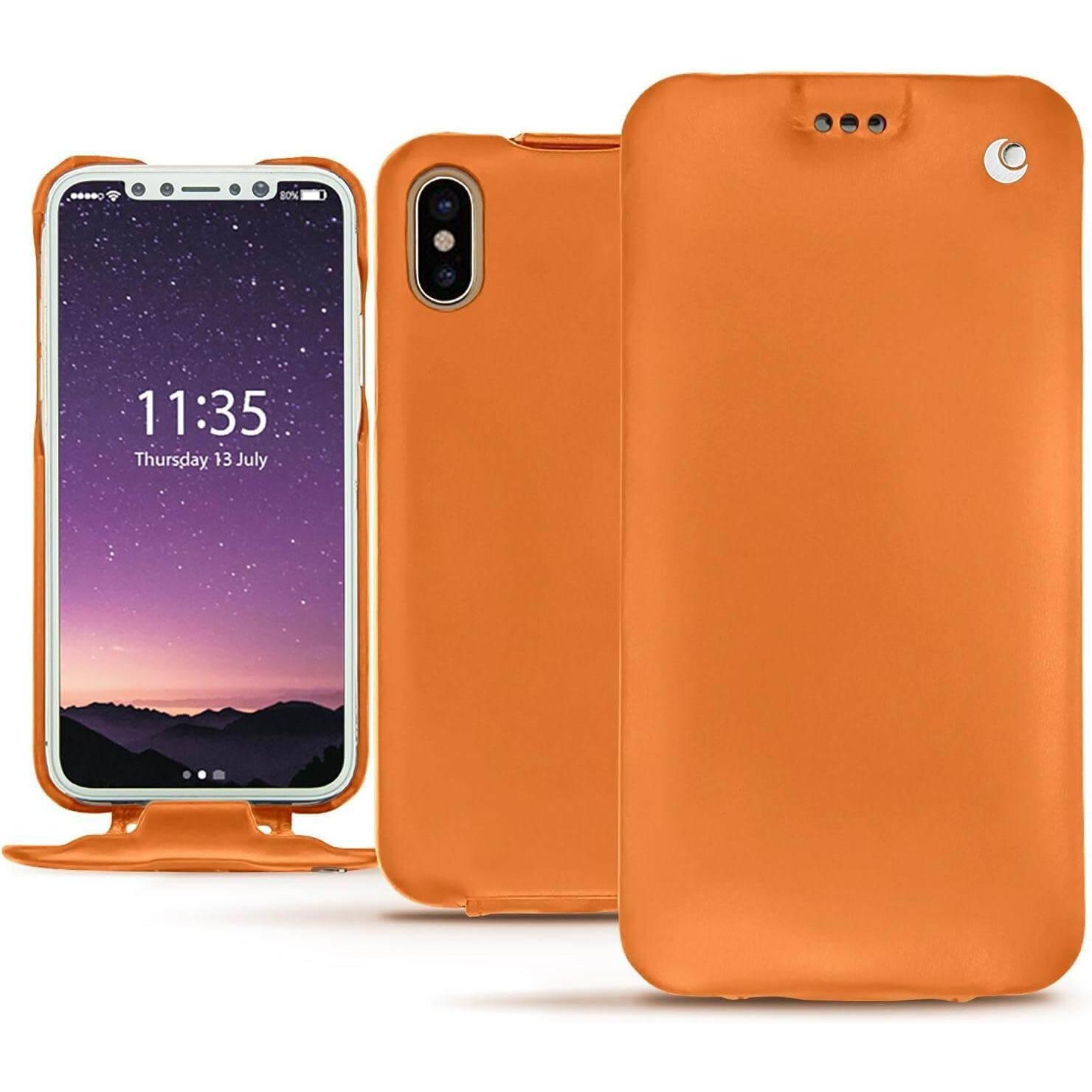 Noreve Lederschutzhülle vertikal (Apple iPhone XS), Smartphone Hülle, Orange
