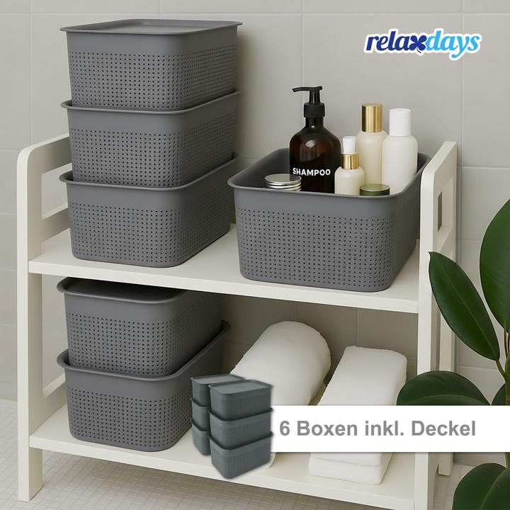 Produktbild Relaxdays - Aufbewahrungsbox mit Deckel 6er Set, Grau, 18,5 x 26,5 x 13 cm (26.50 cm, 5 l, 6x)
