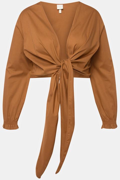 Actual product image Ulla Popken Eco Cotton Tie Front Cropped Wrap Blouse (60)