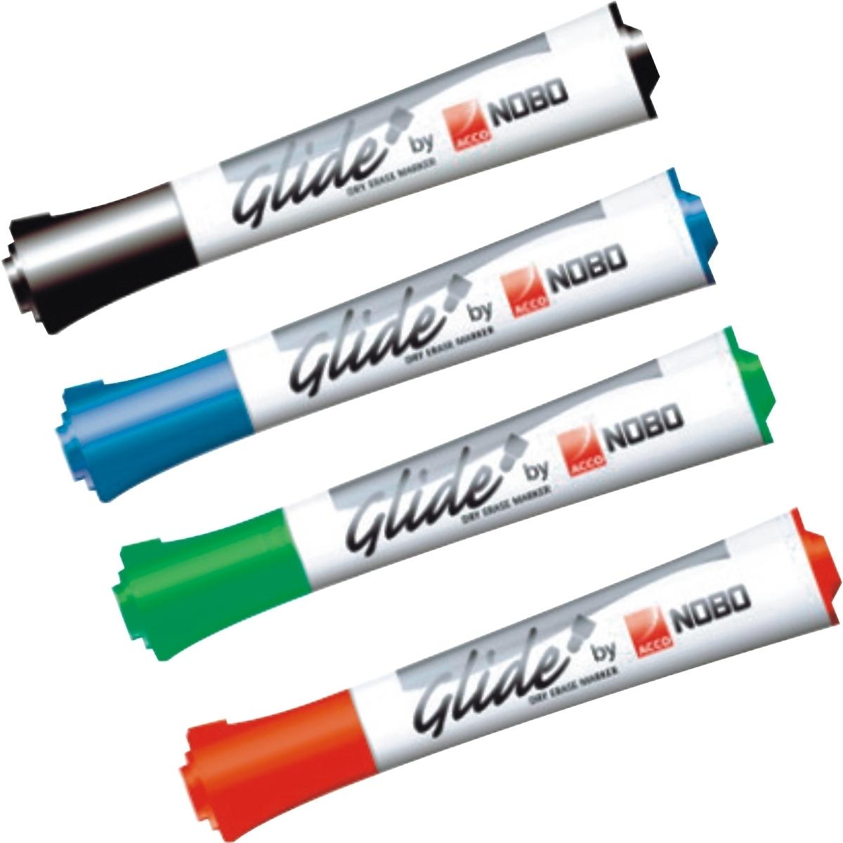Nobo, Marker, Glide Boardmarker sort. (4) (grün und schwarz, Blau, sortiert: je 1 Stück in rot, 3 mm, 4 x)