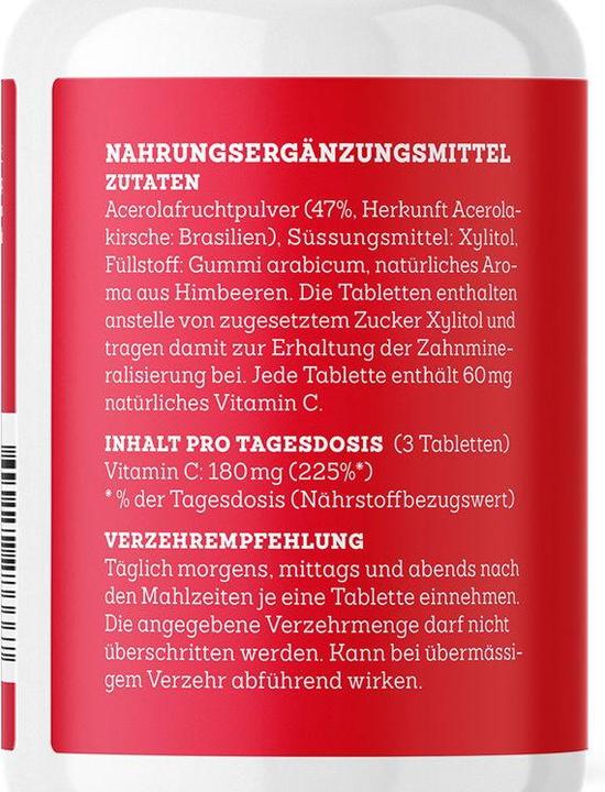 Nutritional values and ingredients Effective Nature Acerola with vitamin C 150 lozenges (150 Piece)