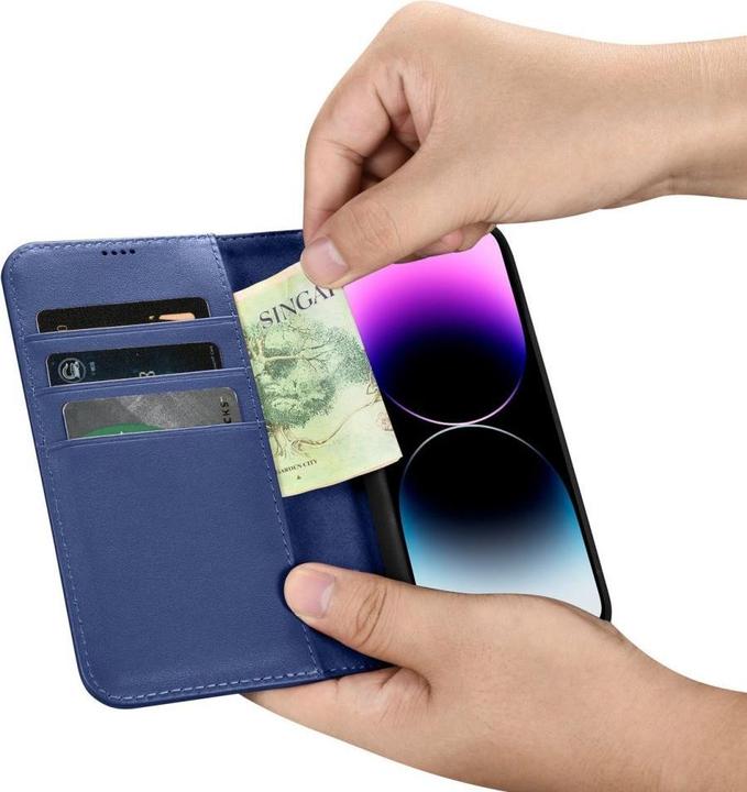 Actual product image iCarer case Wallet 2 in1 cover iPhone 14 Pro Max. Leather Flip Case Anti-RFID Blue (WMI14220728-BU) (Apple iPhone 14 Pro Max)
