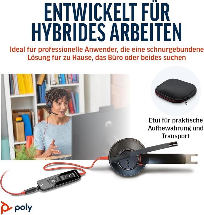 Produktbild Poly Schnurgebundenes Headset Blackwire 5210 mit Noise Cancelling-Mikrofon (Kabelgebunden, USB-A, USB-C, Google Meet, Microsoft Teams, Zoom)