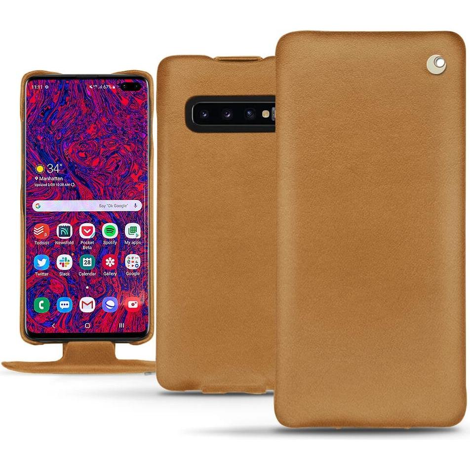 Noreve Lederschutzhülle vertikal (Samsung Galaxy S10+), Smartphone Hülle, Braun
