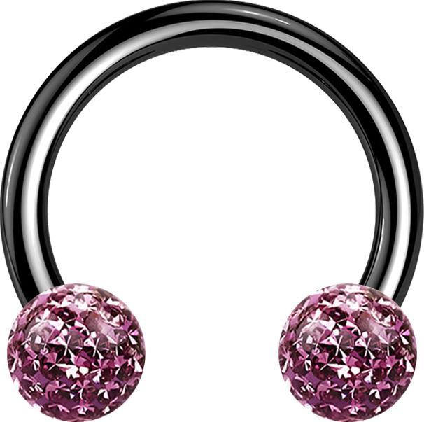 Image du produit Star Piercing Micro Circular Barbell noir avec deux boules de cristal violet clair couche protectrice d'époxy (sans laiton, Titane)