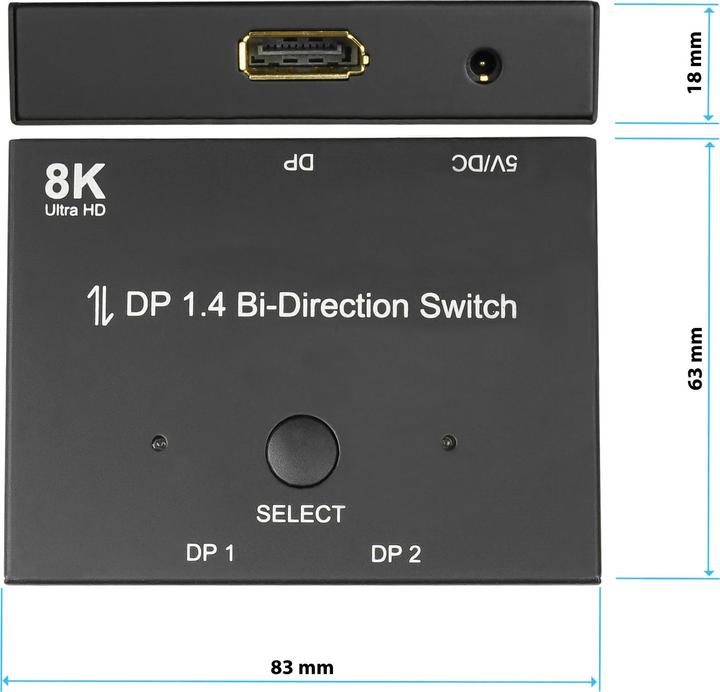 Immagine prodotto Good Connections Switch / Switcher DisplayPort 1.4, 2 vie, bidirezionale, 8K @30Hz