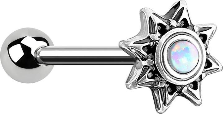 Produktbild Star Piercing Micro Barbell silber Sonne mit Opal weiss (Chirurgenstahl 316L, Messing)