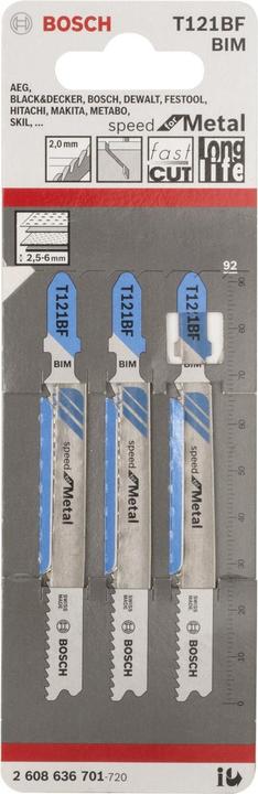 Produktbild Bosch Professional Zubehör Stichsägeblatt T 121 BF Speed for Metal, 3er-Pack