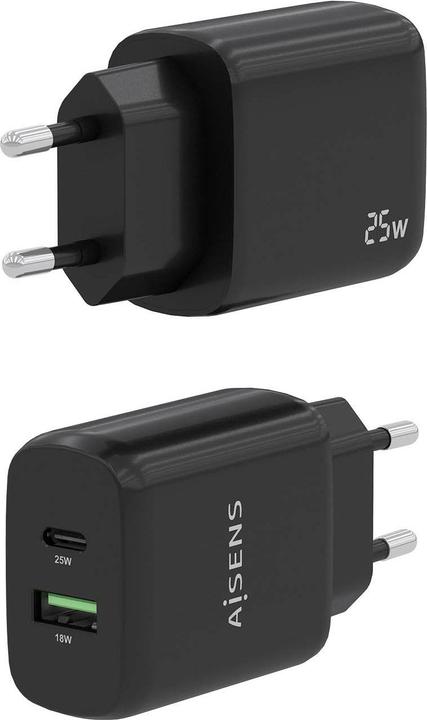 Actual product image Aisens CARGADOR 25W 1XUSB-C PD3.0 1XUSB-A QC3.0 NEGRO (25 W, 1 portion)