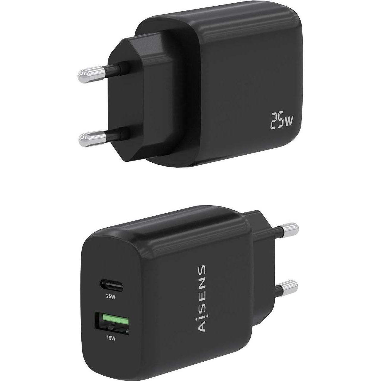 Thumbnail - Aisens CARGADOR 25W 1XUSB-C PD3.0 1XUSB-A QC3.0 NEGRO (25 W), USB Ladegerät, Schwarz