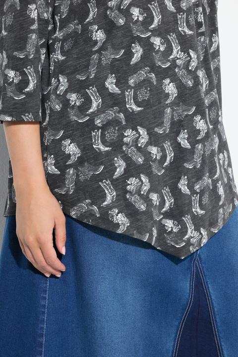 Produktbild Ulla Popken Shirt, Blüten, Zierfalten, A-Linie, V-Ausschnitt, 3/4-Arm (50, 52)