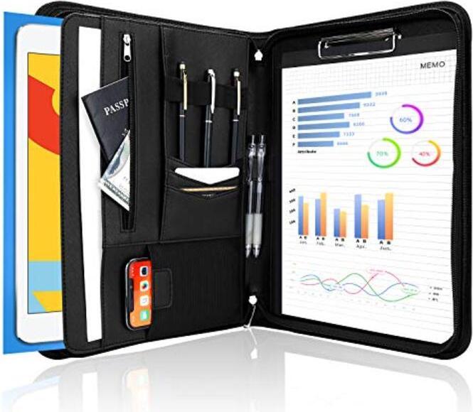 Produktbild Only-Bags.Store A4 Schreibmappe PU Kunstleder Konferenzmappe Portfolio mit Reissverschluss Klemmbrett Notizblock