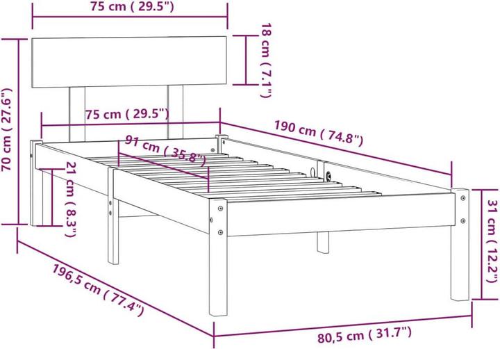 Image du produit vidaXL Bettrahmen (75 x 190 cm)