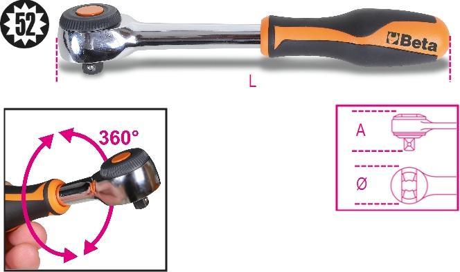 BETA 009200926 1/2"-Umschaltknarre 281 mm (1/2")