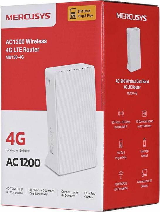 Image du produit Mercusys TP-LINK MB130-4G AC1200 Wi-Fi 4G LTE Router, Build-In 150Mbps 4G LTE Modem