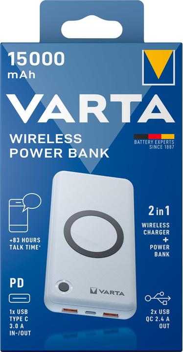 Produktbild Varta Wireless Power Bank + Ladekabel (15000 mAh, 20 W, 55.50 Wh)