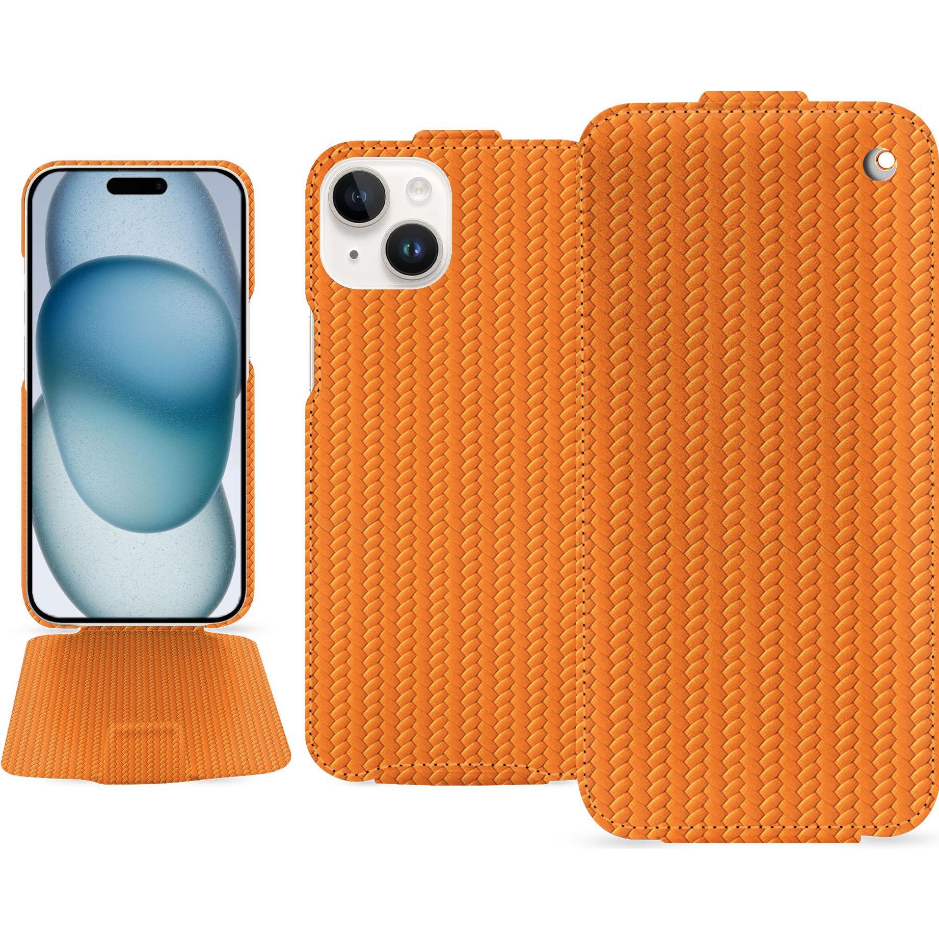Noreve Lederschutzhülle vertikal (Apple iPhone 15), Smartphone Hülle, Orange