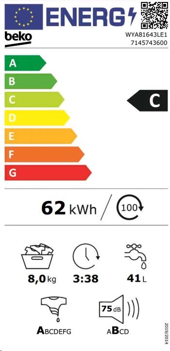 Energie-Label Beko WYA 81643 LE 1 (8 kg, Links)