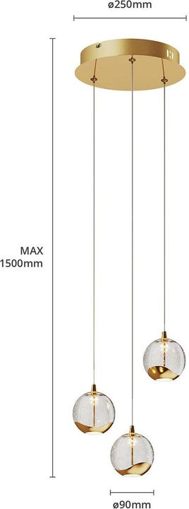 Actual product image Lucande Hayley 3 pendant light Clear/Gold (1175 lm)