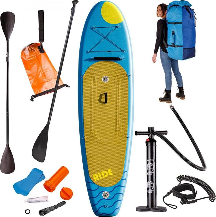 Actual product image Dema SUP Stand Up Paddle Board 320x84 cm Surfboard blau aufblasbar + Paddel + Zubehör