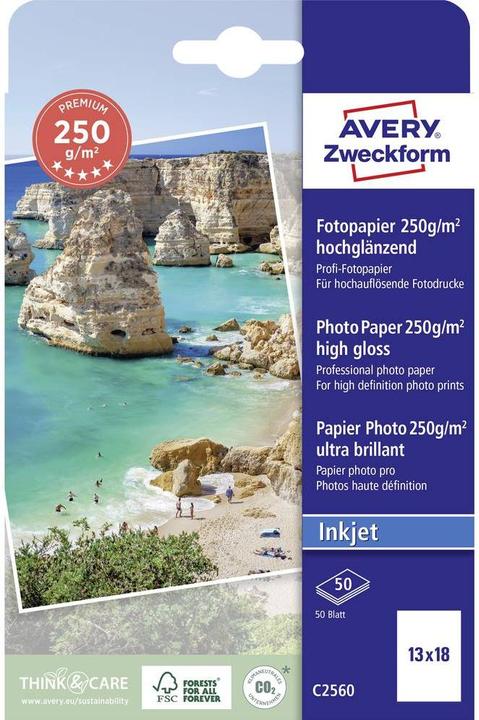 Produktbild Avery Premium Inkjet Fotopapier (250 g/m², 13 x 18 cm, 13x18cm, 50 Stk.)