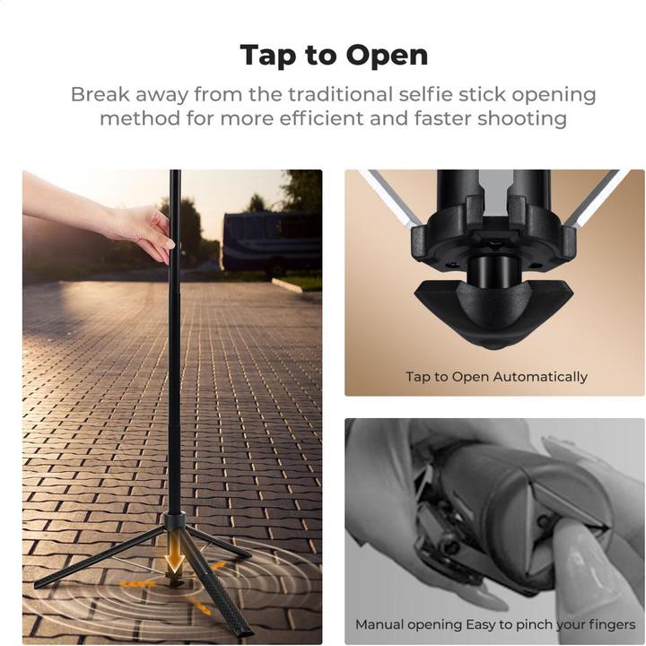 Actual product image K&F Concept MS-51 1.8M Selfie Stick With Rechargeable Bluetooth Remote Control, 1/4 Screw, 2pcs Ring