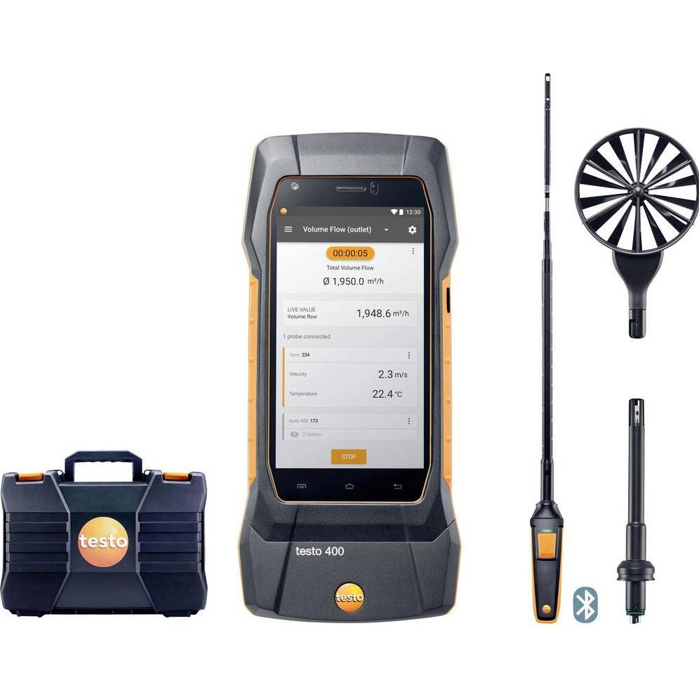 Testo, Rilevatore, 400 Strömungs-Set mit Hitzdrahtsonde Umweltmesstechnik-Set Druck Temperatur