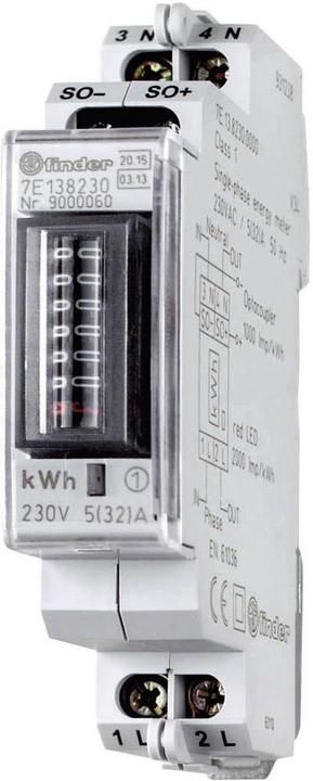 Actual product image Finder 7E.13.8.230.0010 kWh-meter 1-bevel Mechanical 32 A Conform MID: Yes 1 stuk(s)