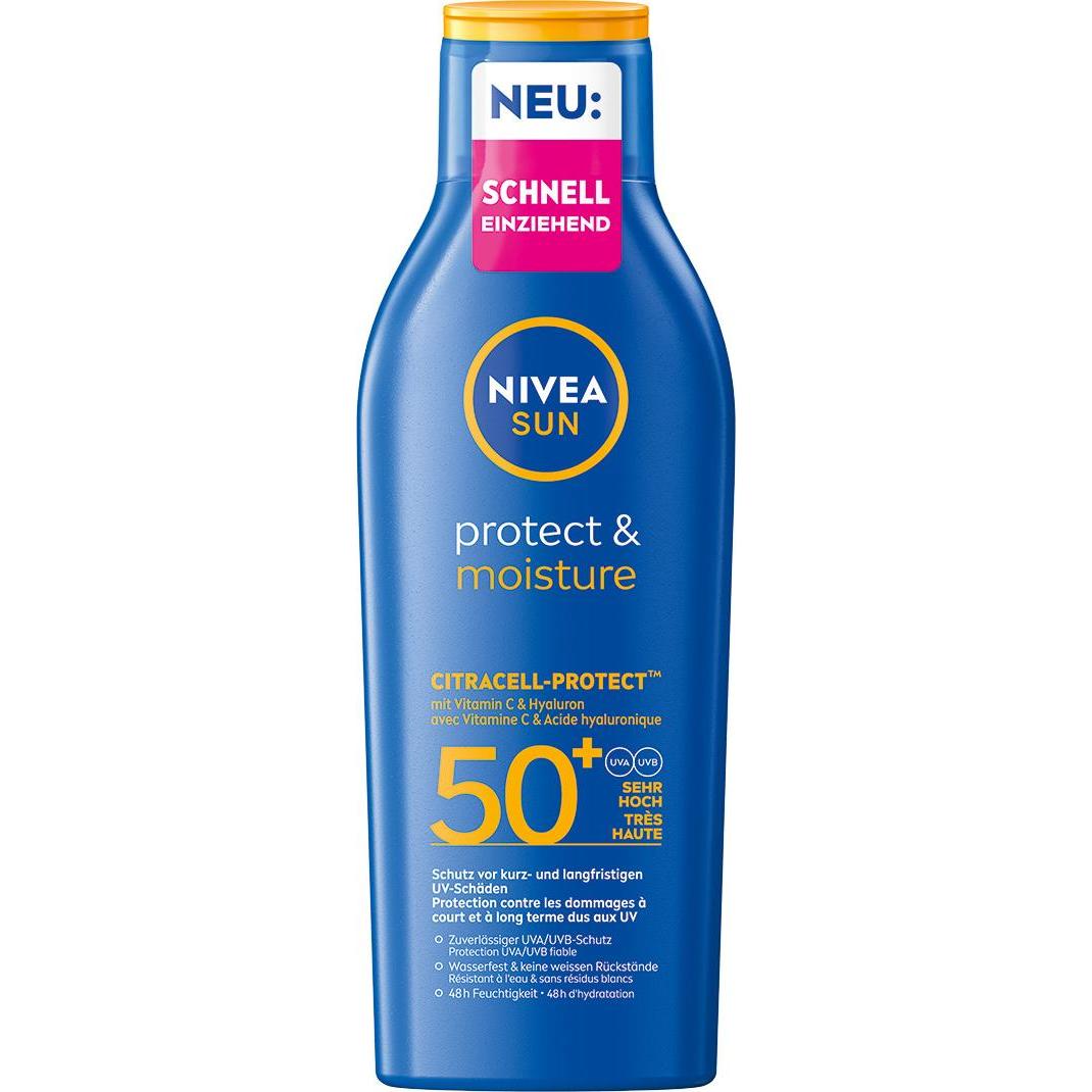 Nivea Unisex Sonnencreme, Protect & Moisture Sonnenmilch Lsf 50+ (Sonnenmilch, Spf 50+, 200 Ml)