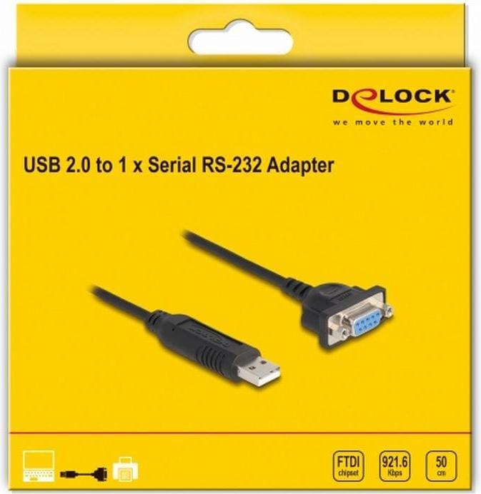 Image du produit Delock Adaptateur USB 2.0 vers série RS-232 avec port série compact (0.50 m)