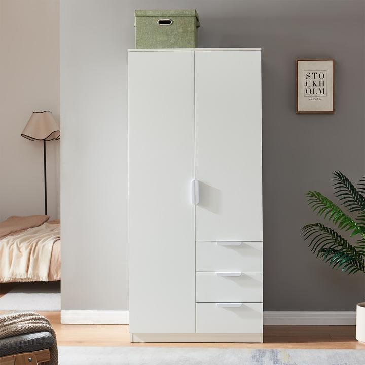 Produktbild En.Casa Kleiderschrank Eiselfing 176x80x52 cm 3 Schubladen Weiss