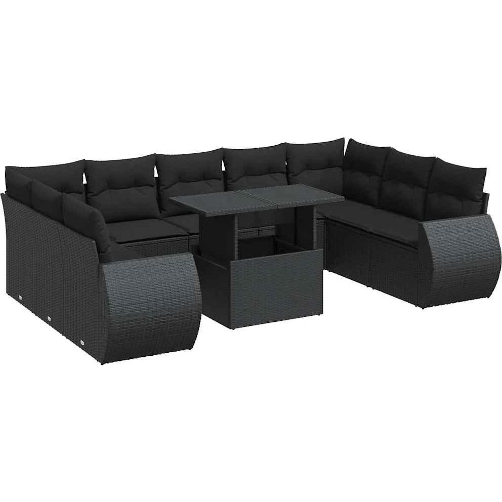 VidaXL, Gartenlounge, 10-tlg. Garten-Sofagarnitur mit Kissen Schwarz Poly Rattan