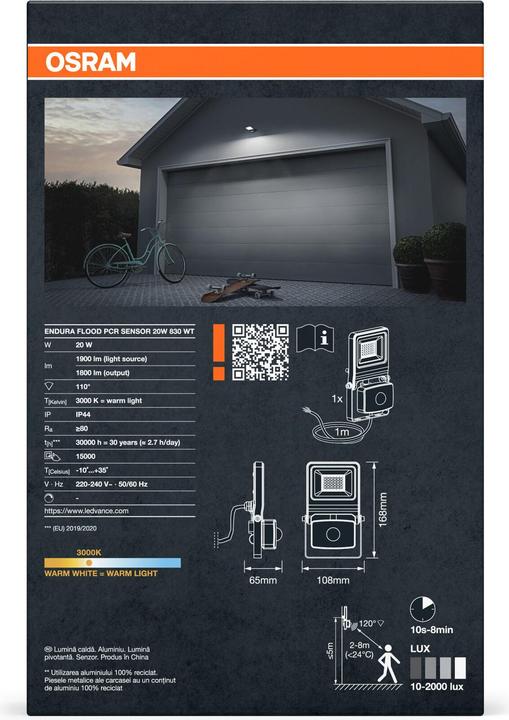 Produktbild Osram LED Fluter ENDURA Flood Sensor Warm White PCR Warm weiss 4099854487194 (1800 lm, IP65)