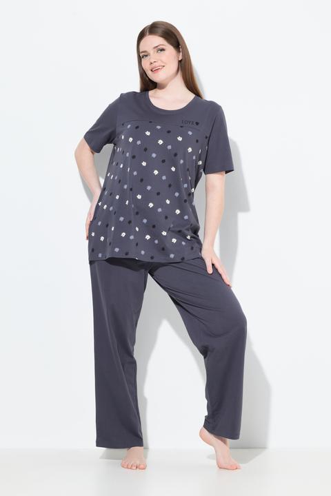 Image du produit Ulla Popken Pyjama 2 pièces, pantalon + haut à fleurs avec broderie, décolleté rond et manches courtes (42, 44)