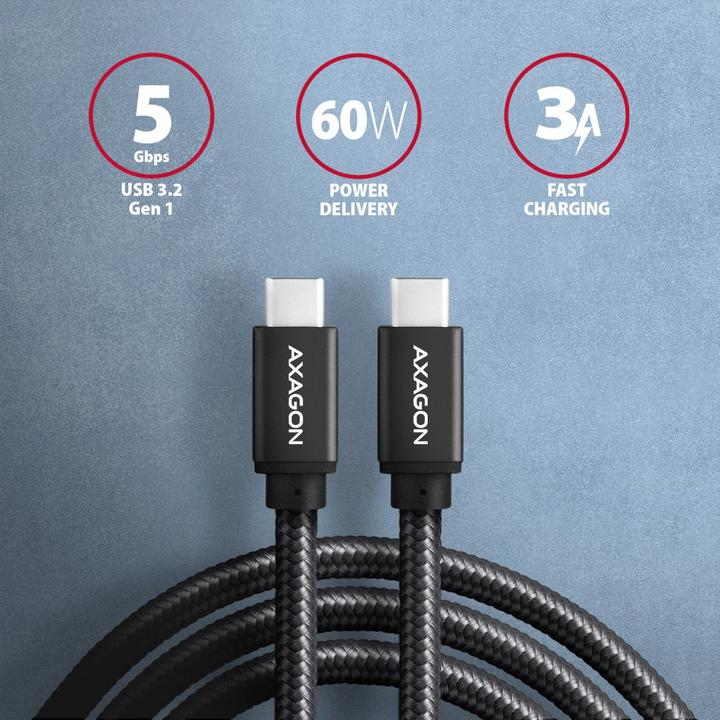 Actual product image Axagon USB C – USB C (2 m, USB 3.2, USB 3.2 Gen 1, 60 W)