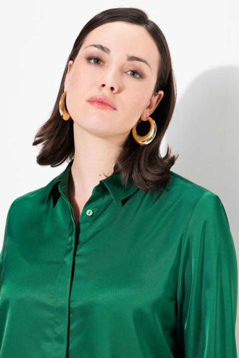 Actual product image Ulla Popken Long Sleeve Collared Satin Blouse (60)