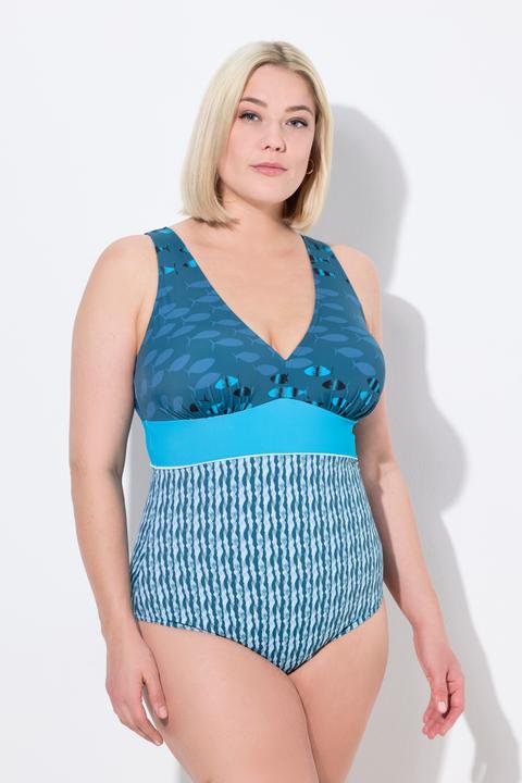 Image du produit Ulla Popken Maillot de bain à bonnets souples, motif poissons et décolleté en V, matière recyclée (58)