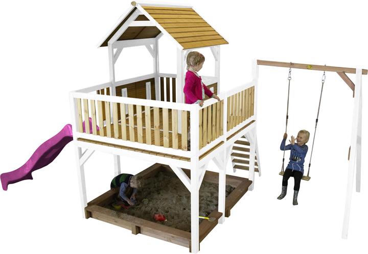 Immagine prodotto Axi Torre gioco Atka con altalena singola marrone/bianco - Scivolo viola