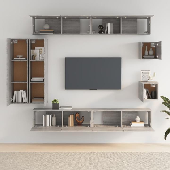 Produktbild VidaXL TV Schrank Set 8-tlg. Grau Sonoma Wohnwand Hängeschrank Schrankwand (30 x 30 x 110 cm)