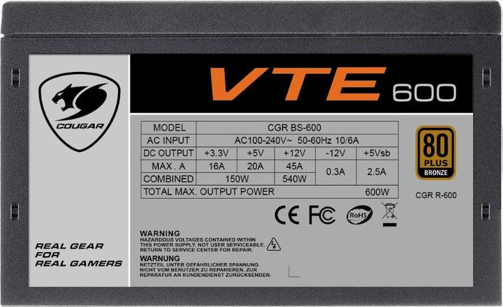 Produktbild Compucase Cougar VTE600 - Netzteil (intern) - ATX12V - 80 PLUS Bronze (600 W)