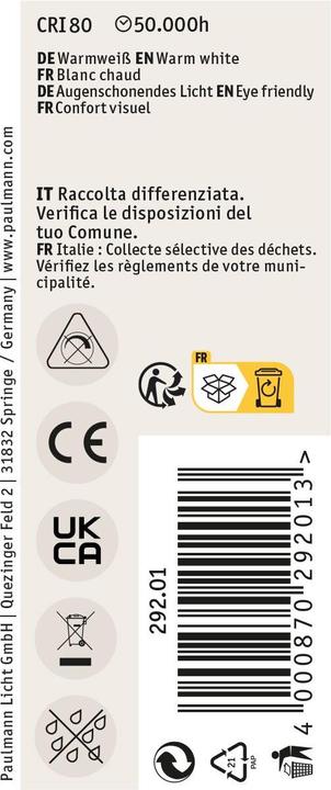 Valeurs nutritives et ingrédients Paulmann Kerze Eco-Line (E14, 4 W, 840 lm, 1 x, A)