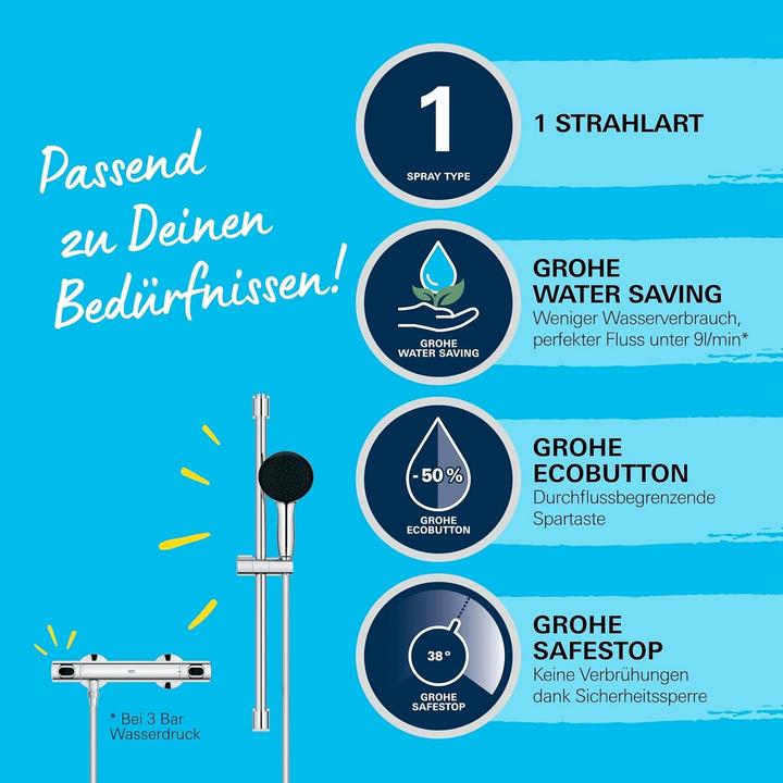 Produktbild Grohe Precision Flow QuickFix Thermostat-Duscharmatur und Vitalio Start 110 Brausestangenset, Länge 600mm