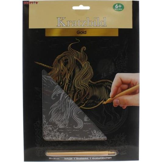 Besttoy Kratzbild - Einhorn mit wilder Mähne - Gold