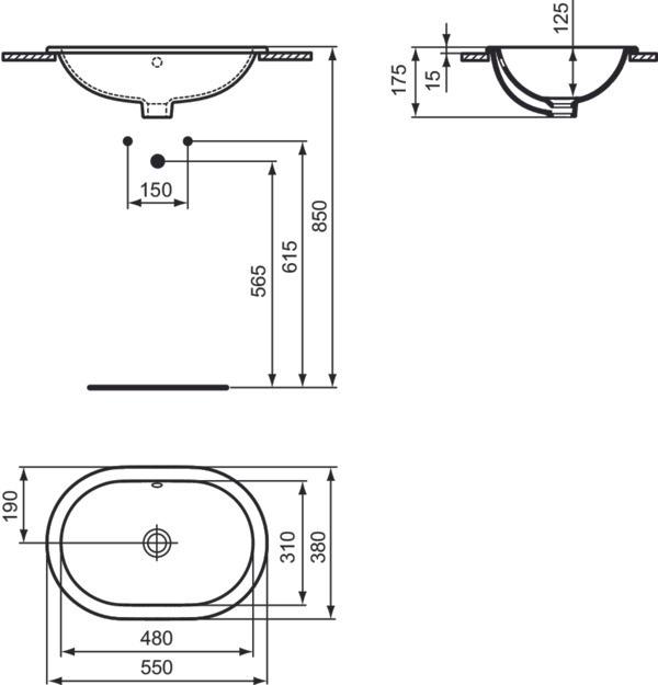 Actual product image Ideal Standard Connect Built-in washbasin oval 550mm E5047 (380 mm, 550 mm)