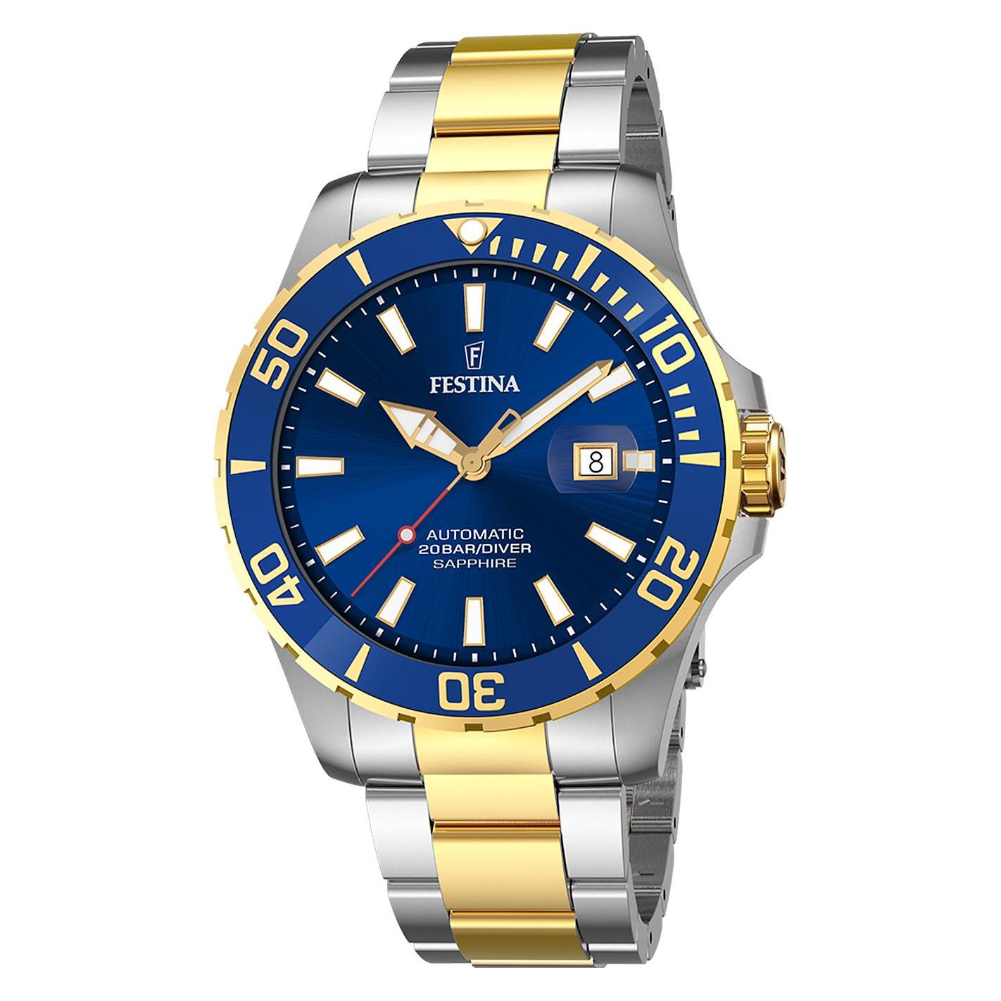 Festina, Armbanduhr, Automatic, Gold, Silber, (Taucheruhr, 44 mm)