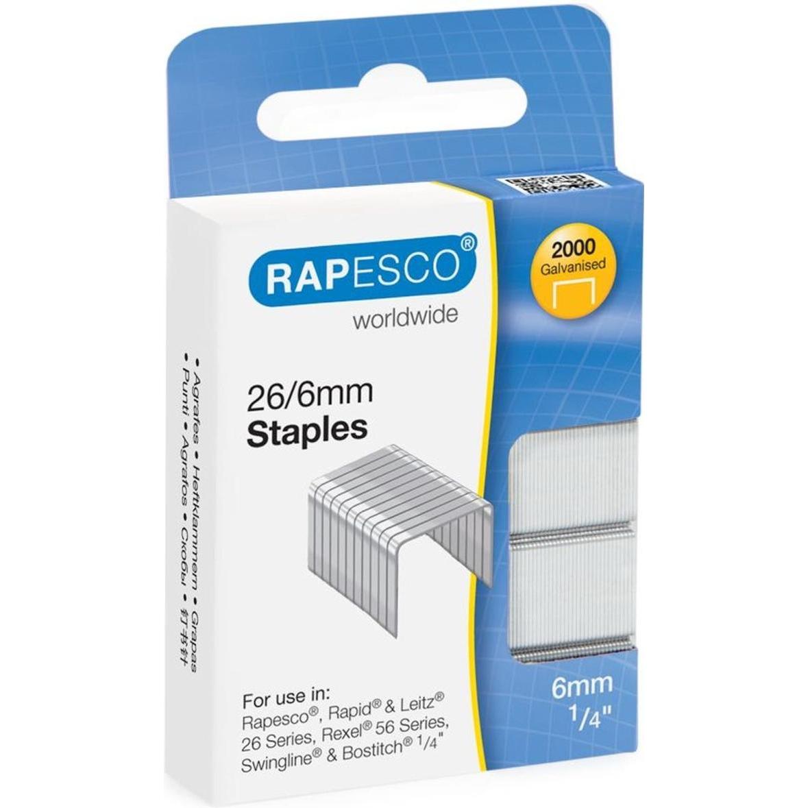 Rapesco, Büroklammer, 26/6mm verzinkte Heftklammern (2.000 StÃ¼ck) (1 x)