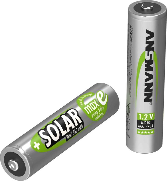 Produktbild Ansmann NiMH HR03 Sol (2 Stk., AAA, 550.55 mAh, Ladegerät inkl. Akku)