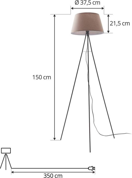Immagine prodotto Elc Lampada da terra a treppiede Elsika, paralume in tessuto, marrone (E27)