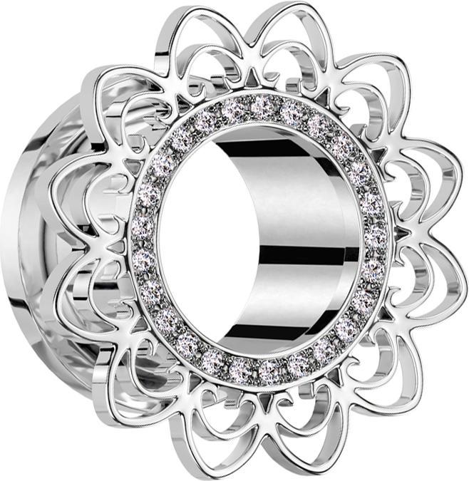 Immagine prodotto Star Piercing Carne Tunnel argento cristalli argento filigrana cuori (Ottone, Acciaio chirurgico 316L)