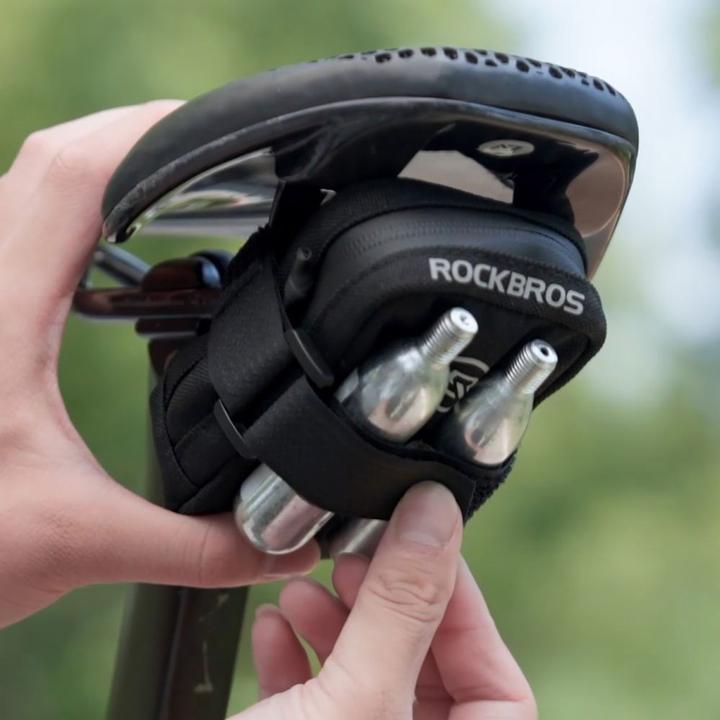 Actual product image Rockbros Mini Saddle Bag with CO2 Cartridge Holder - Black/Green (Saddle bag)